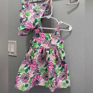 (3x15) Dress and hat spring baby set size 6-9 M